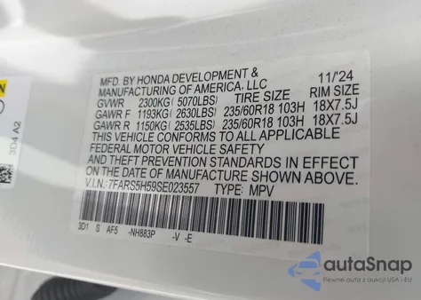 2025 Honda Cr-V Hybrid Sport from USA, damaged, VIN 7FARS5H59SE023557